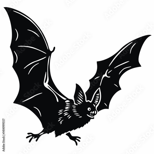 Flying bat icon in detailed black silhouette