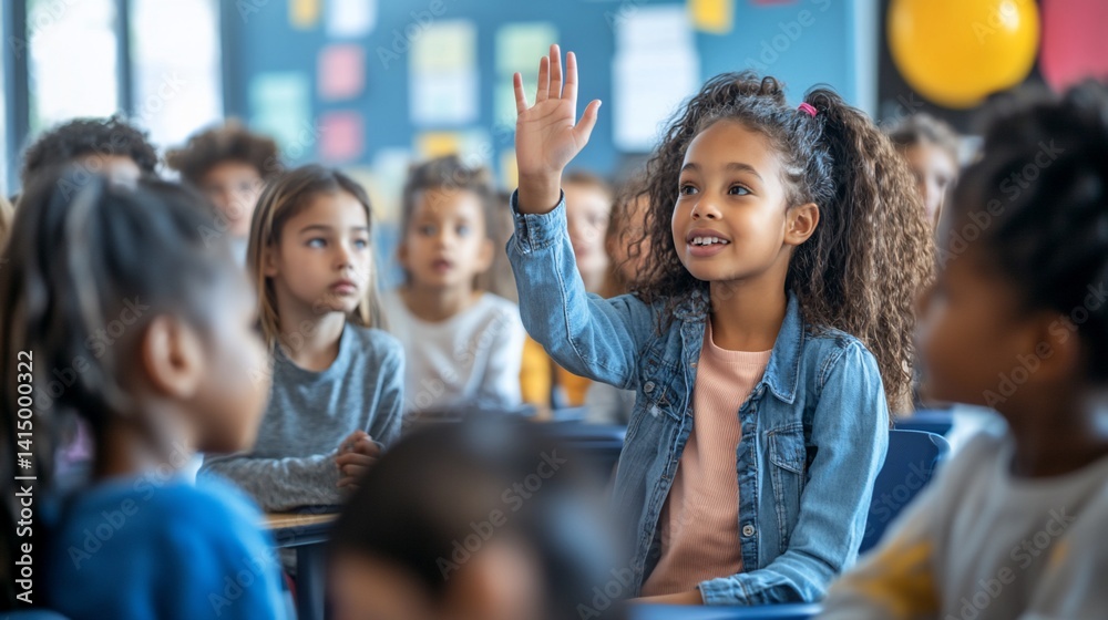 Obraz premium Girl raising hand in class (1)