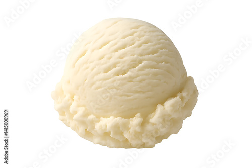 A scoop of vanilla ice cream with a smooth texture and a round shape. Concept Vanilla Ice Cream, Smooth Texture, Round Shape, Classic Dessert, Frozen Treats