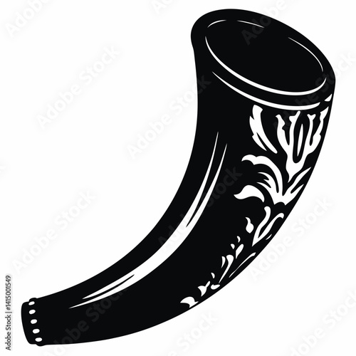 Decorative black horn icon with engraved floral patterns