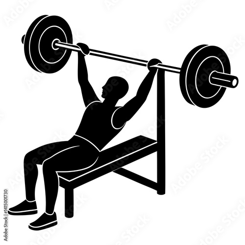 Line art vector silhouette of a person performing a bench press with a barbell