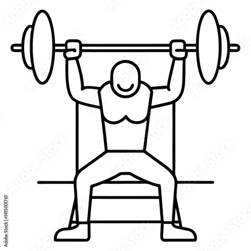 Line art vector silhouette of a person performing a bench press with a barbell