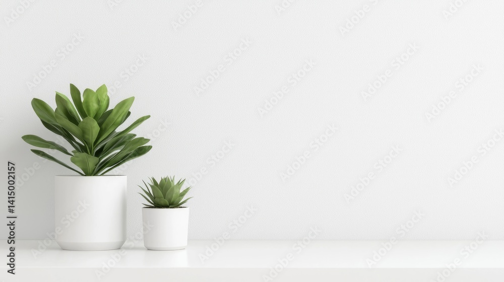 Fototapeta premium Minimalist green plant white pot simple clean background image