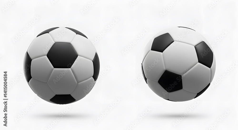 Two Soccer Balls Floating on White Background Two Soccer Balls Floating on White Background