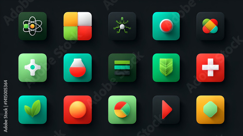 Obraz na płótnie Colorful 3D Square Icons Science, Technology, and Nature Designs w salonie