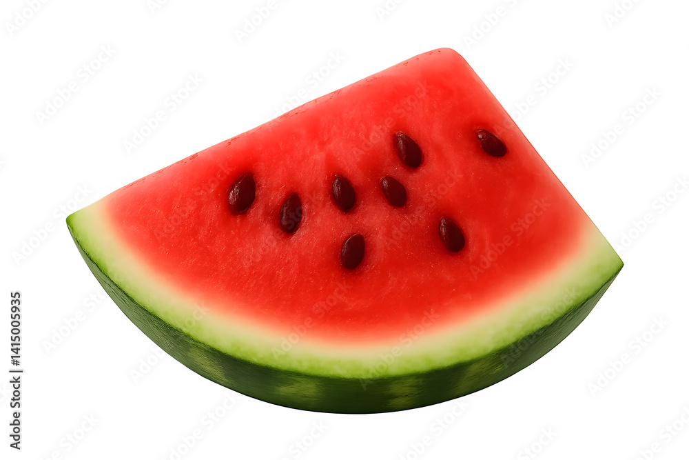 A slice of watermelon with red flesh and black seeds, surrounded by a green rind. Concept Watermelon Description, Fresh Summer Fruits, Vibrant Colors, Healthy Snack Ideas, Enjoying Nature's Treats A slice of watermelon with red flesh and black seeds, surrounded by a green rind. Concept Watermelon Description, Fresh Summer Fruits, Vibrant Colors, Healthy Snack Ideas, Enjoying Nature's Treats