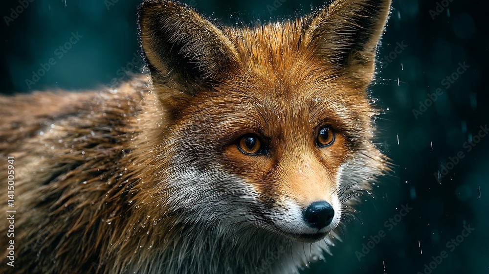 Obraz premium Red Fox in Rainy Woods
