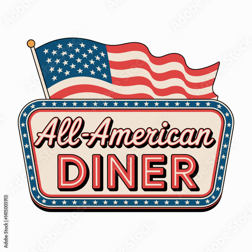 All-American Diner Sign with USA Flag Illustration