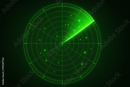 Green Radar Screen Display with Blips and Echo Detection