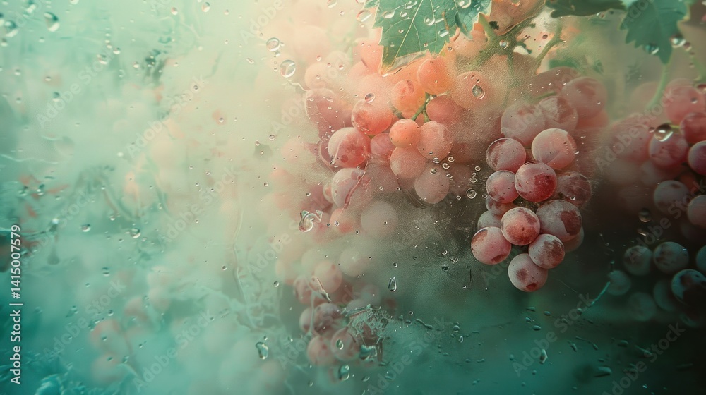 Fototapeta premium Pink grapes through a misty window image