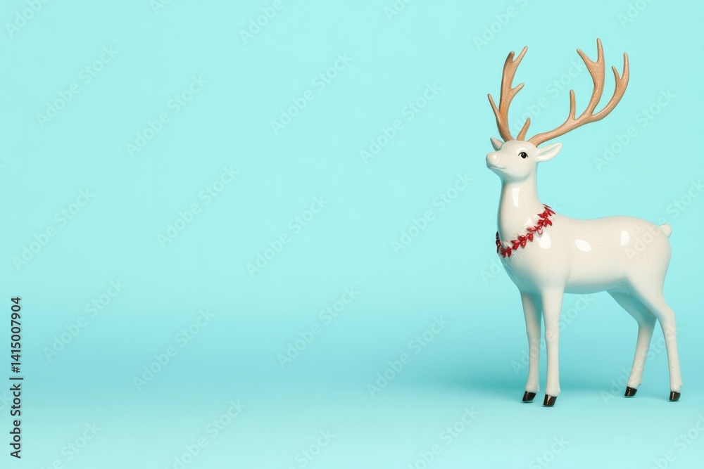 Elegant white reindeer stands against soft turquoise backdrop, e Elegant white reindeer stands against soft turquoise backdrop, e