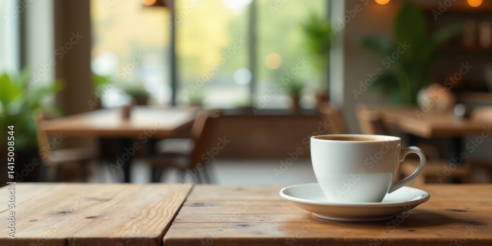 Aromatic Coffee Break in a Cozy Cafe Setting with Warm Lighting and Natural Elements