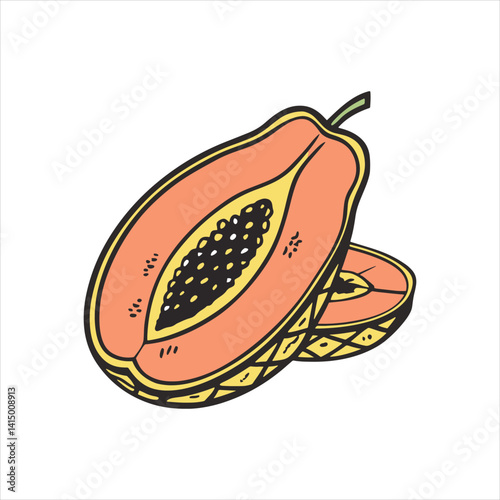 Colorful Halved Papaya Fruit Vector Illustration
