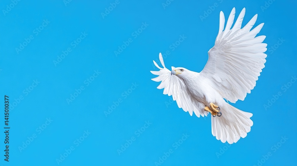 Obraz premium White bird soaring in a vibrant blue sky