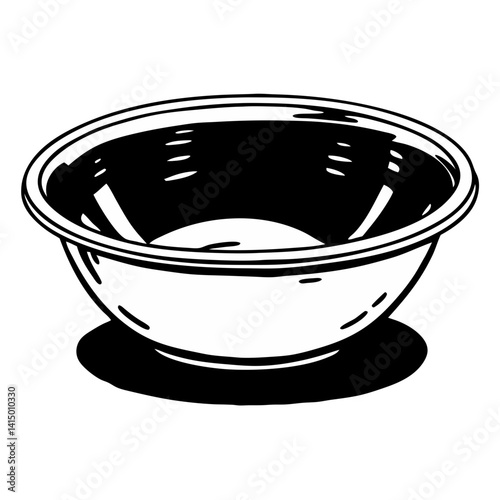 Black and white illustration of a bowl on white background