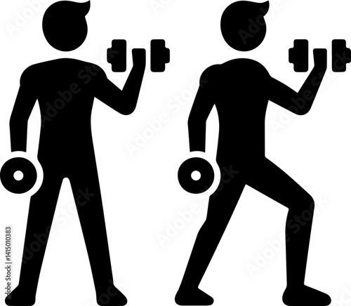 Stick Figure Lifting Dumbbell – Fitness Workout Silhouette Icon