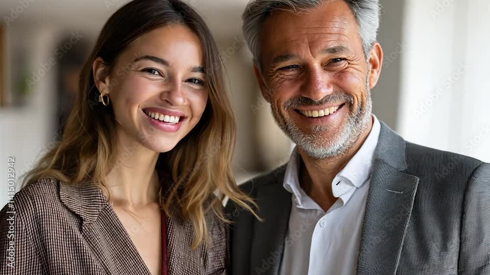 Smiling faces of a confident man and woman together indoor Smiling faces of a confident man and woman together indoor