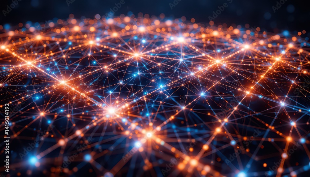 Obraz premium An array of glowing nodes connected by lines.