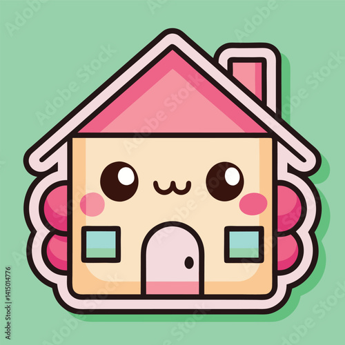 Cute cartoon house with kawaii features