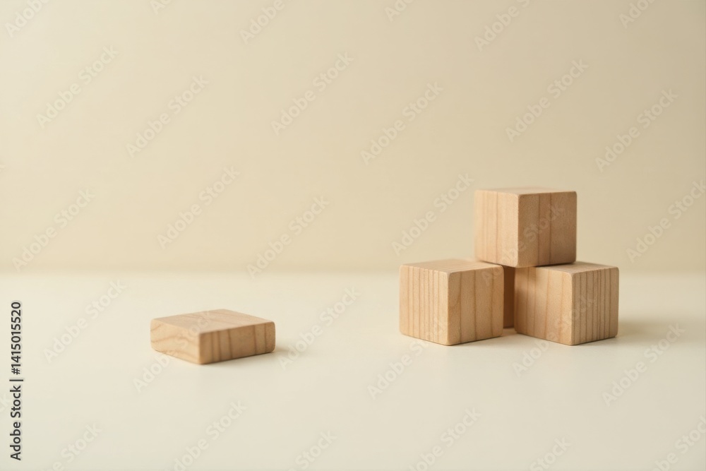 Simple wooden blocks arranged on a neutral background, illustrating concepts of building, structure, and design