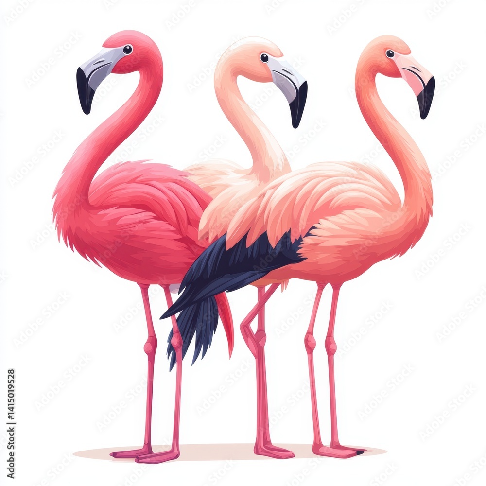 Fototapeta premium vector of a cute Flamingos by the lake, isolated clear white background