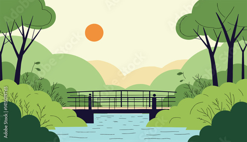 Bridge over River in a Green Landscape