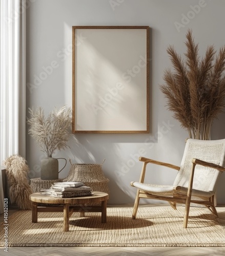 Wallpaper Mural Mockup frame in living room interior, 3d render Torontodigital.ca