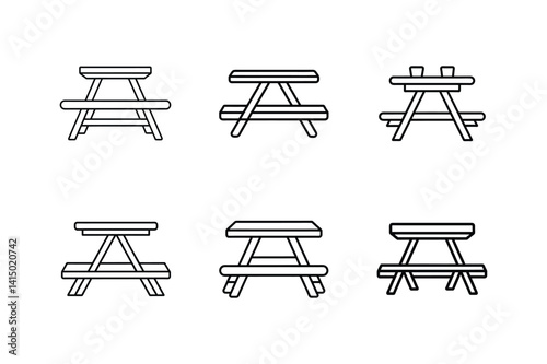 picnic table line art vector illustration