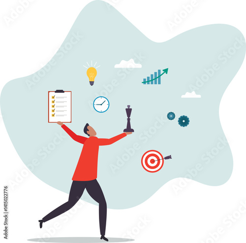 Strategic planning, tactic or strategy to win business competition, marketing analysis or challenge to achieve target,character for design.