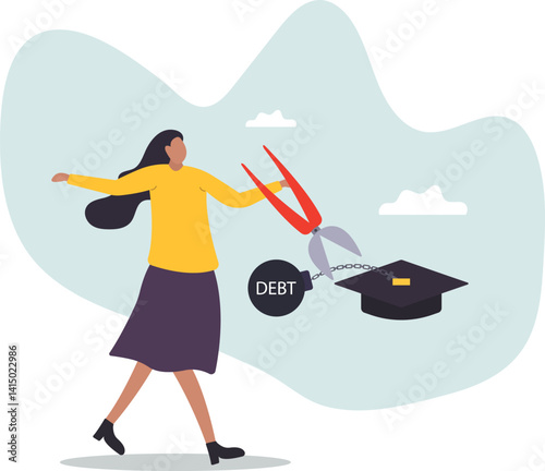 Student loan debt pay off or forgiveness program, cut education expense or reduce fee.character for design.