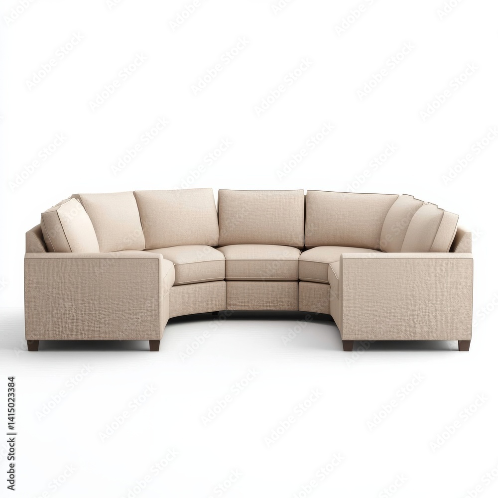 Naklejka premium a curved corner couch clipart, family home furniture, soft flow design, modern beige tone, isolated on white background