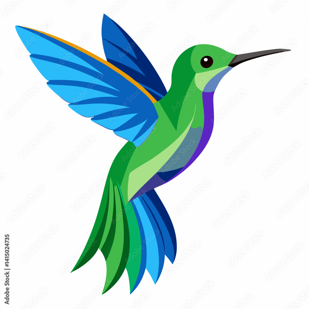Obraz premium Green And Blue Hummingbird Illustration On White Background