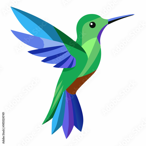 Green And Blue Hummingbird Illustration On White Background
