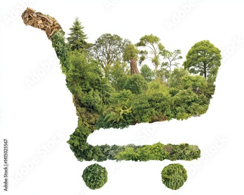 Eco-Friendly Shopping Cart Filled with Lush Greenery and Nature Photography in a Minimalist Style