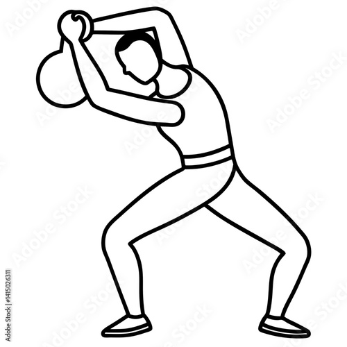 Line art vector silhouette of a person performing a kettlebell swing