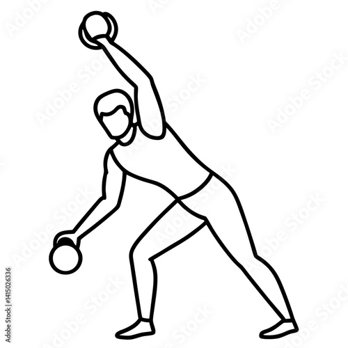 Line art vector silhouette of a person performing a kettlebell swing