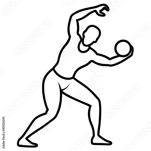 Line art vector silhouette of a person performing a kettlebell swing