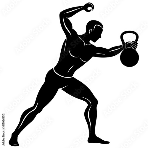 Line art vector silhouette of a person performing a kettlebell swing