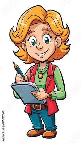 Vector illustration of a Smiling girl taking notes.
