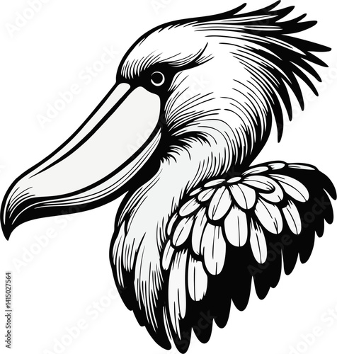 shoebill Head Tribal Tattoo Style Vector