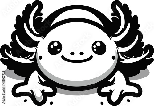 Happy Axolotl Line Art - Minimalist Kawaii Animal Drawing
