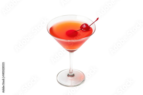 PNG Refreshing cosmopolitan cocktail with cherry garnish in elegant martini glass