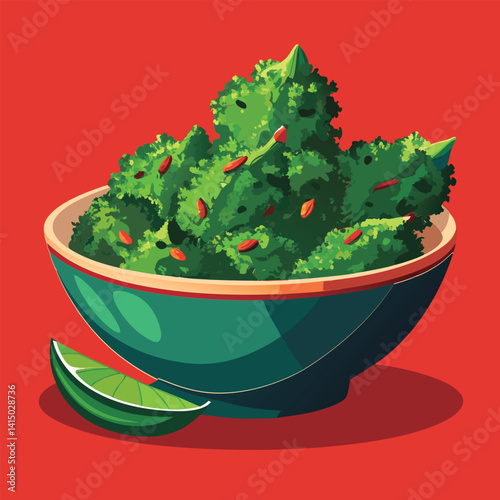 Delicious green guacamole in a bowl.