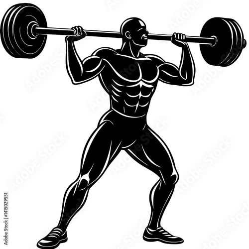 Line art vector silhouette of a person performing a power clean with a barbell