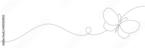 Butterfly in One continuous line drawing. Beautiful flying moth for wellbeing beauty or spa salon logo and divider concept in simple linear style. Editable stroke. Doodle vector illustration .EPS 10 .