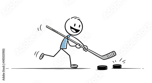 Stickman Ice Hockey Player Fun Cartoon Illustration