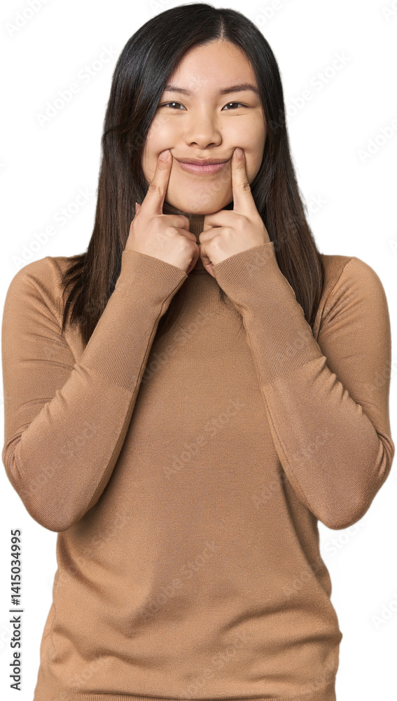 Young Chinese woman doubting between two options. Young Chinese woman doubting between two options.