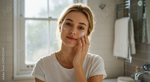 Glowing Skin: Woman's Beauty Routine with Cream in Bathroom. Skincare, Hydration, & Wellness. Free Download Glowing Skin: Woman's Beauty Routine with Cream in Bathroom. Skincare, Hydration, & Wellness. - GFXLoad