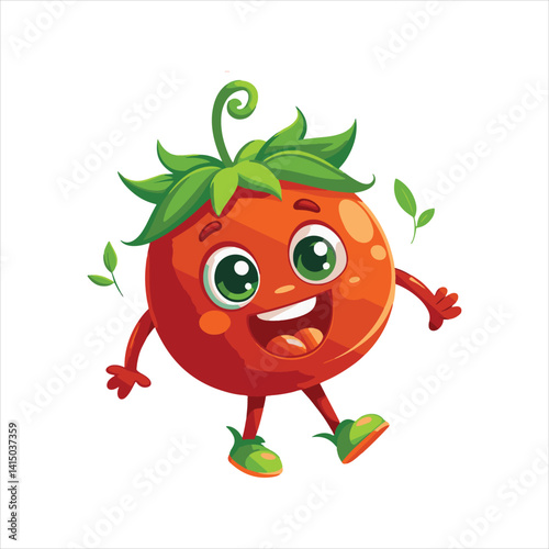 Happy Cartoon Strawberry Character Vector Art