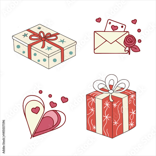 Gifts Hearts Envelope Love Theme Vector Set